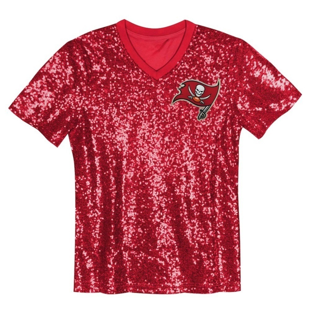 Tampa Bay Buccaneers Girls Juniors Sequin V‎ Neck T Shirt Top Red NFL Size M